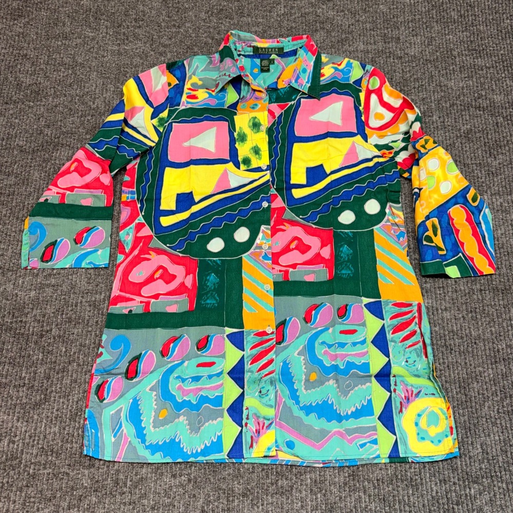 Lauren Ralph Lauren Women Small Abstract Geometric Multi Color Button Down Shirt